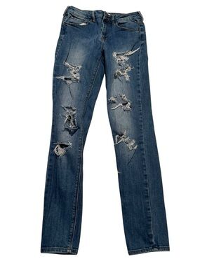 Bullhead Women's Juniors Size 5‎ High Rise Skinniest Jean Medium Wash Distressed